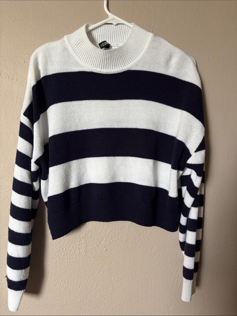 Striped Navy and White Cropped Sweater -